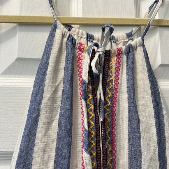 LIKE NEW Blue + White Stripe Halter Top with Pink + Yellow Embroidery - Size S - Picture 3 of 9